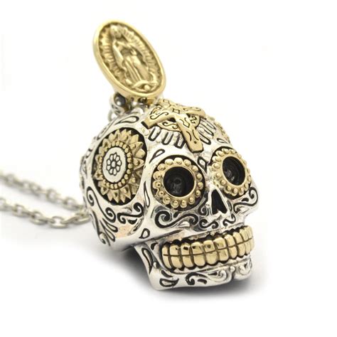 Sterling Silver Sugar Skull Necklace Pendant Jewelry Large