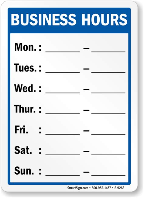 Maybe you would like to learn more about one of these? Business Hours Sign for Mon, Tues, Wed, Thur, Fri, Sat ...