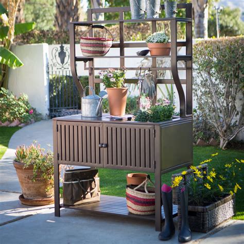Belham Living Modern Metal Outdoor Potting Bench With Storage Outdoor