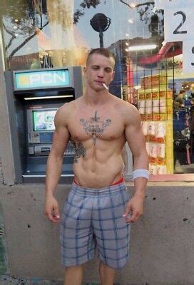 Shirtless Muscular Male Tattooed Dude Hunk Guy Smoking PHOTO X F EBay