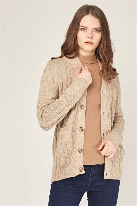 Beige Cable Knit Cardigan Just 3