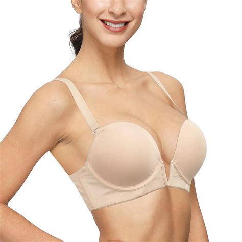 Womens Deep V Plunge Padded Push Up Underwire Bra Low Cut Convertible Brassiere With Clear