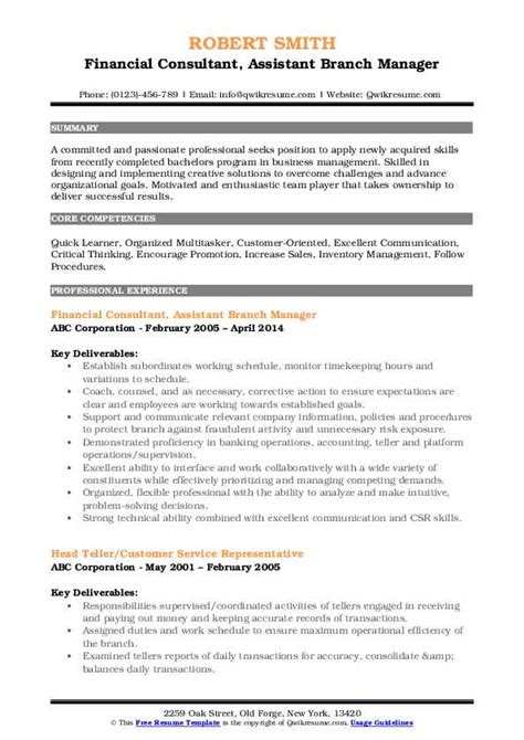 Check spelling or type a new query. Assistant Branch Manager Resume Samples | QwikResume