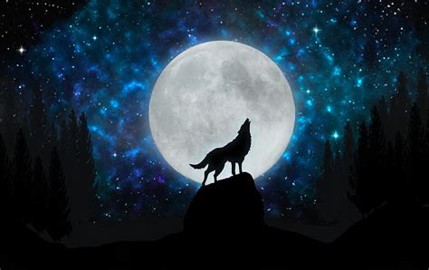 5k Free Download Howling Wolf Forest Full Moon Galaxy Moon Night
