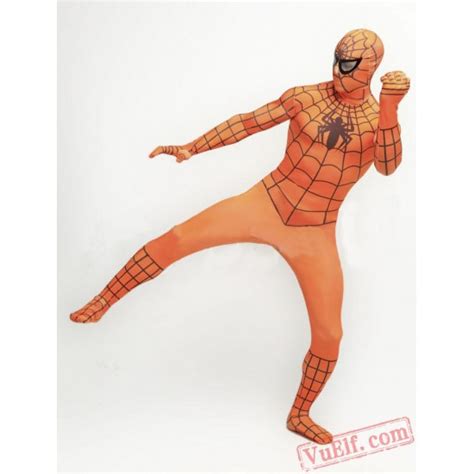orange spiderman costumes lycra spandex bodysuit zentai suit