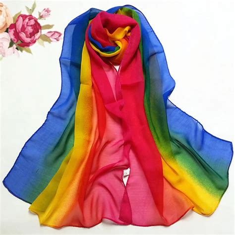 Top Sale 1 Pc Lady Scarf Women Gradient Rainbow Color Long Wrap Women