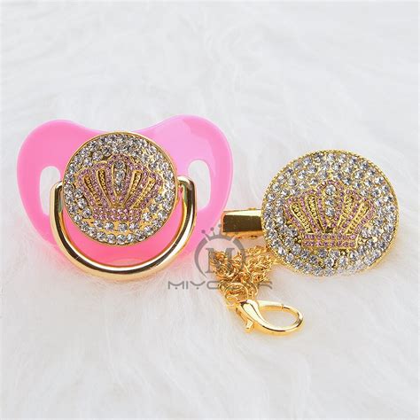 Bling Pink Crown Pacifier And Pacifier Clip Set Bpa Free Dummy Bling Unique Design Apcb 8