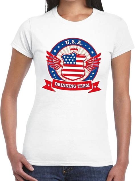 Wit Usa Drinking Team T Shirt T Shirt Wit Dames Usa Kleding S