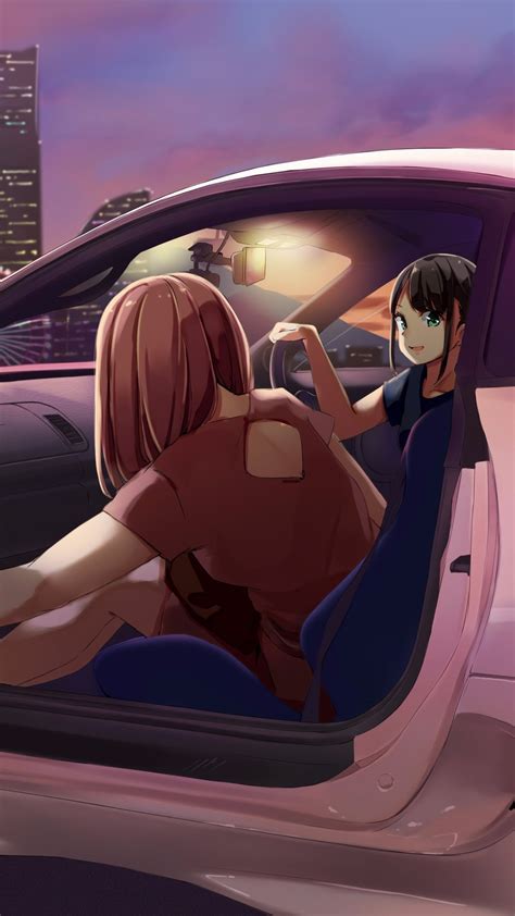 1080x1920 Anime Girls Sitting In Car 4k Iphone 76s6 Plus Pixel Xl