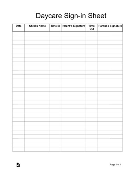 Day Care Attendance Sheet Template Calendar Template Printable