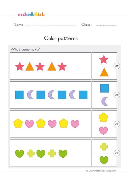 Welcome to the math salamanders 2d shapes worksheets. Pattern worksheets for preschool | Pre-K Free pattern ...