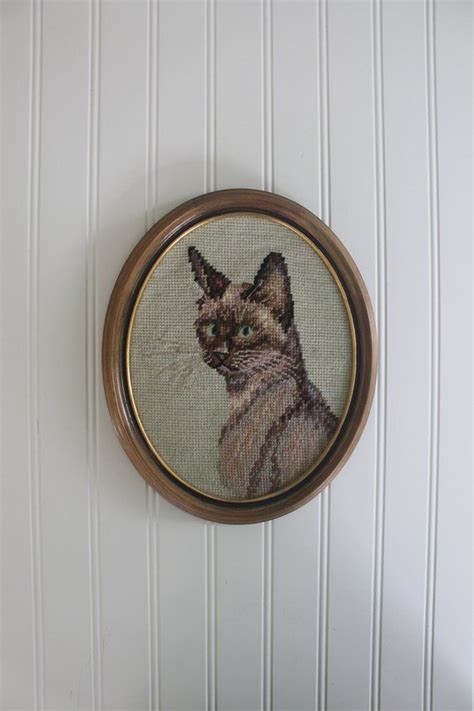 Vintage Siamese Cat Portrait Needlepoint Wall Hanging Picture Etsy