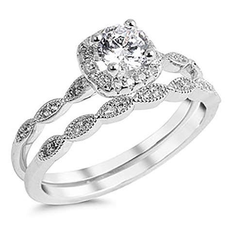 Sterling Silver 925 Cz Halo Vintage Style Engagement Ring