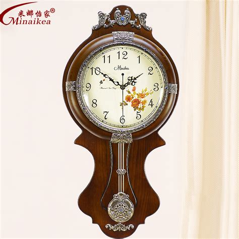 Large Living Room European Style Antique Wood Wall Clock Pendulum Swing