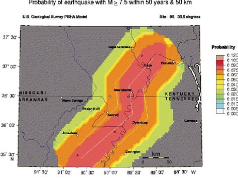 Earthquake Probability Map Of The New Madrid Seismic Zone Usgs 2005