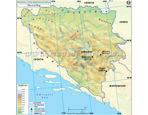 Buy Printed Bosnia And Herzegovina Physical Map
