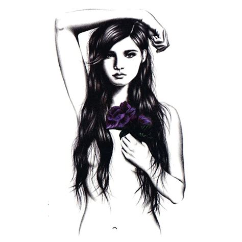 Yeeech Temporary Tattoos Sticker For Women Fake Naked Lady Long Hair Sketch Portrait Designs
