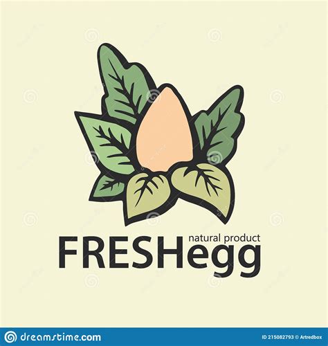 Fresh Eggs Logo Emblem Egg With Leafs Hand Drawn Vector Illustration