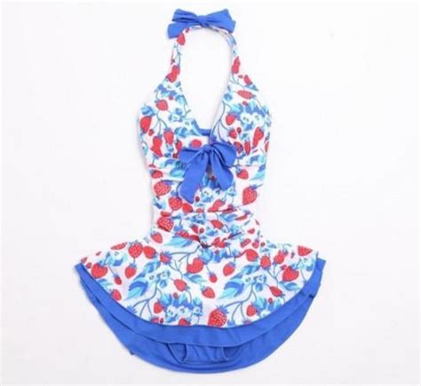 women strawberry swim dress bandage bikini set halter lace cross back swimsuit on luulla