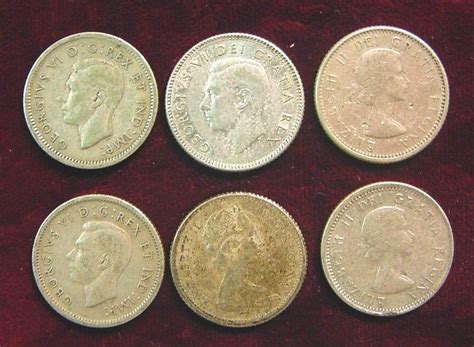 6 Silver Canadian Dimes 1939 40 52 60 64 And 65
