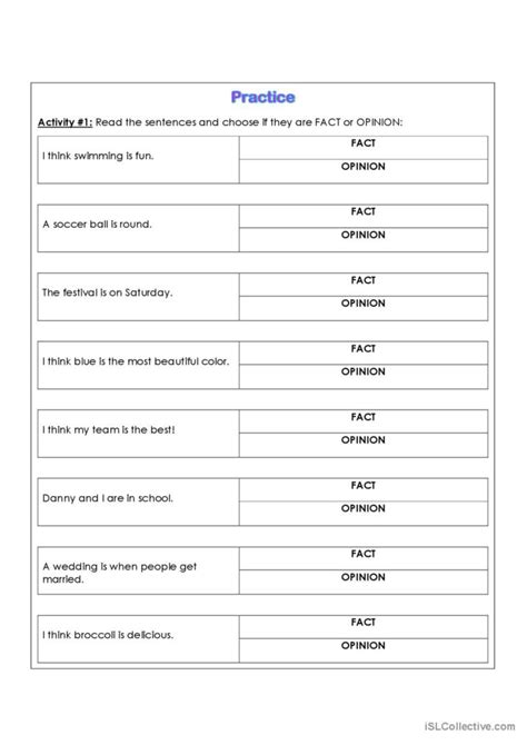 Facts Opinions English Esl Worksheets Pdf Doc