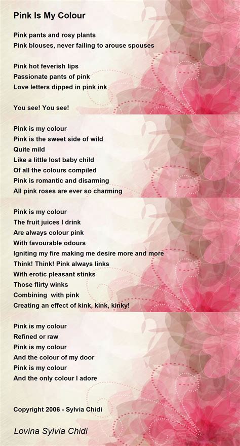 Pink Is My Colour Pink Is My Colour Poem By Sylvia Chidi