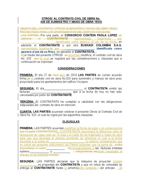 Modelo De Otrosí Al Contrato Civil De Obra No 025 1
