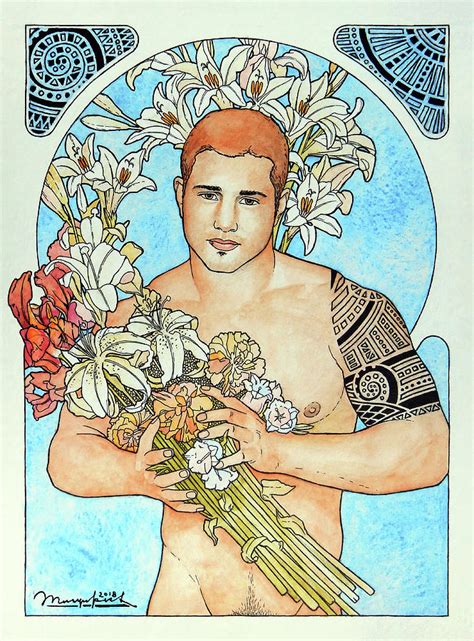 Portrait Of A Guy With Flowers Art Nouveau Mixed Media By Sergei Anikin