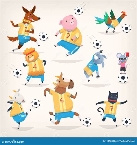 Cute Farm Animals Team Playing Soccer On Different Positions First