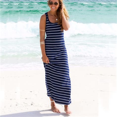 Summer Style Lady Striped Boho Long Maxi Dress Sleeveless Beach Vest