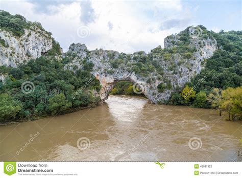 Vallon Pont D Arc Natural Rock Bridge Over The River In The Ard