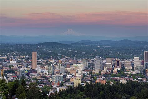 Alpenglow Over Portland Oregon Cityscape Photograph By David Gn Fine Art America