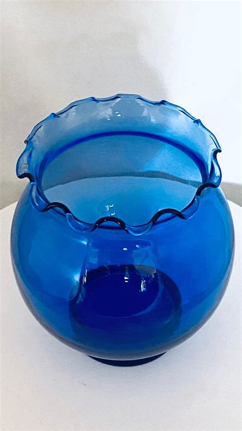 Vintage Collectible Light Cobalt Blue Blown Glass Ruffle Vase Etsy