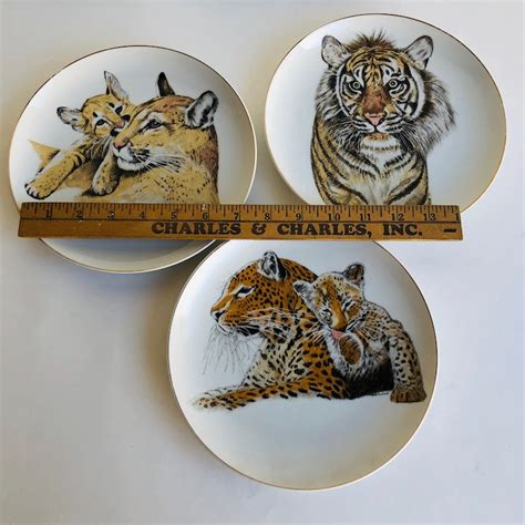 3 collector plates tiger lion leopard cubs born free enesco etsy