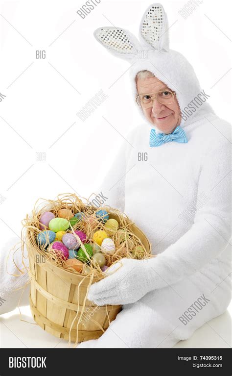 senior adult man easter bunny image and photo bigstock
