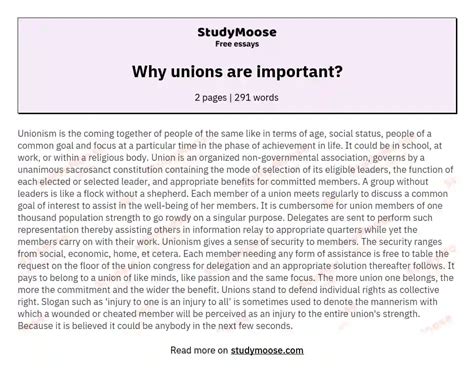 Why Unions Are Important Free Essay Example