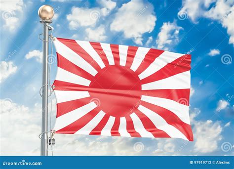 War Flag Of The Imperial Japanese Army Hanging On The Wall 3d R Stock