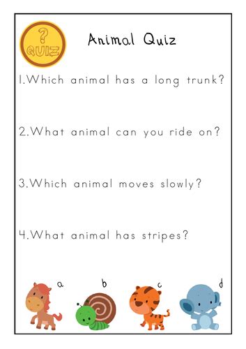 12 Quiz Sheets For Young Children Teaching Resources