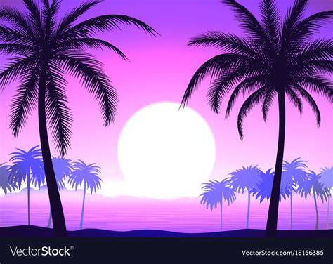 Palm Trees On Pink Gradient Tropical Sunrise Vector Image