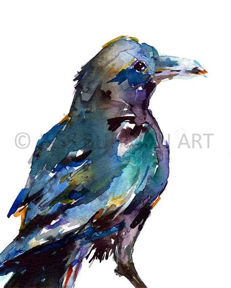 Raven Watercolor Print Raven By Jess Buhman Etsy Crow Painting