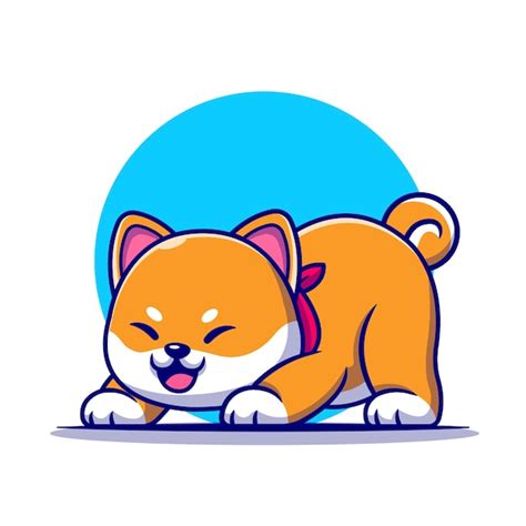 Lindo Perro Shiba Inu Estirando La Ilustración De Dibujos Animados