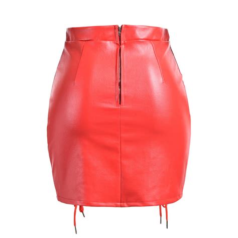 2019 Fetish Leather Mini Skirt Ultra Tight Miniskirt With Zipper Red Black Sexy Leather Bdsm