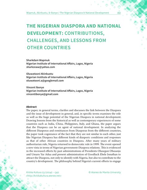 Pdf The Nigerian Diaspora And National Development Contributions Challenges And Lessons