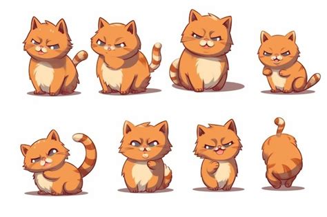 Cartoon Cat Character Set With Different Expressions Generative Ai