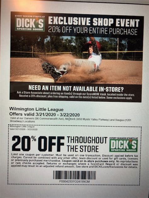 Dicks Sporting Goods Offering Wilmington Little League Families A 20 Discount On March 21 22