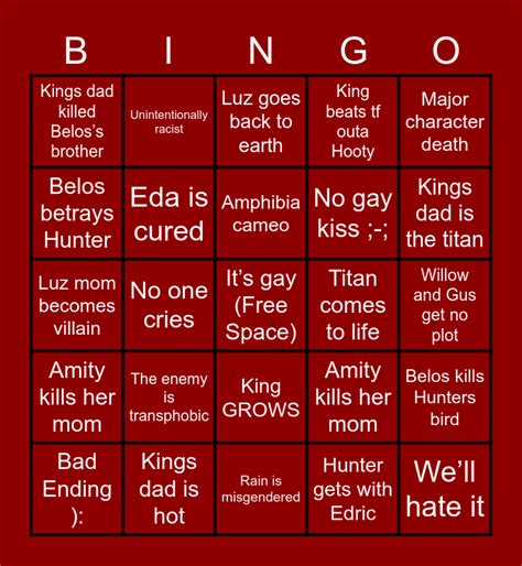 Season 3 Predictions Toh Chaos Bingo Card