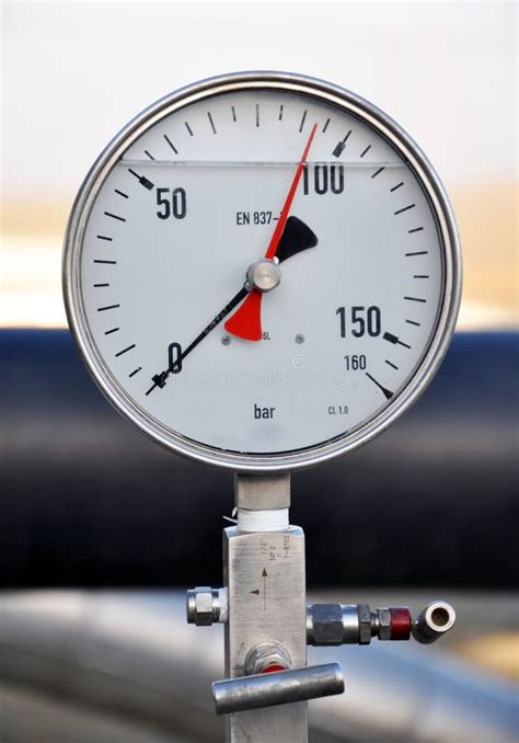 The Pressure Dial Gauge Installed On Oil Line Stock Image Image Of