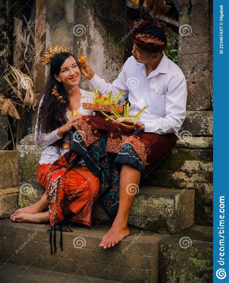 Traditional Balinese Ceremony Multicultural Couple Making Hindu