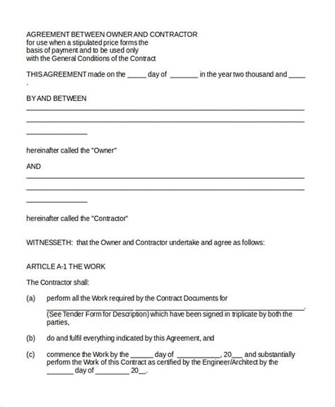 Free Construction Contract Forms In Ms Word Pdf Excel
