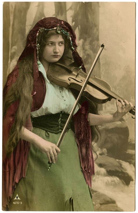 Vintage Tinted Postcard With A Bohemian Girl Playing Violin Gypsy Life Gypsy Soul Postal
